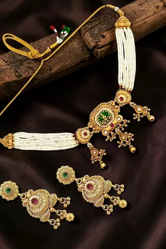 Gold plated heritage jaipuri choker set