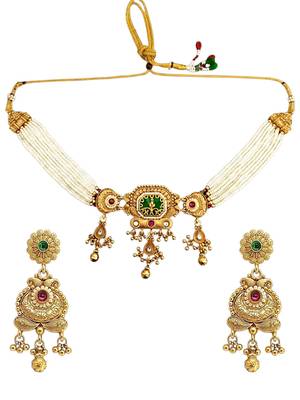 Gold plated heritage jaipuri choker set 2