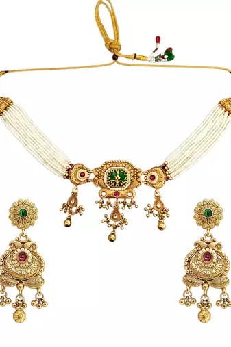 Gold plated heritage jaipuri choker set