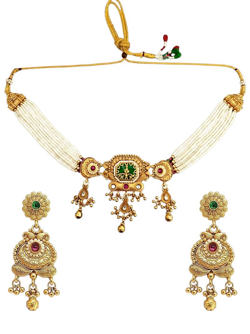 Gold plated heritage jaipuri choker set