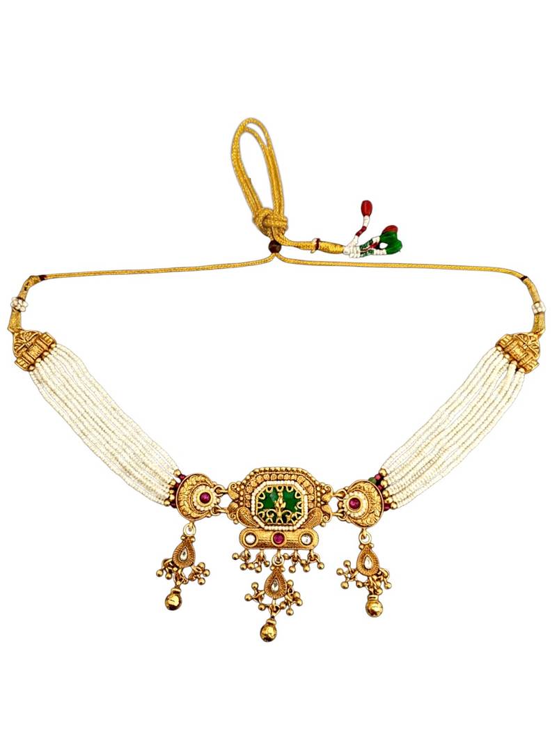 Gold plated heritage jaipuri choker set