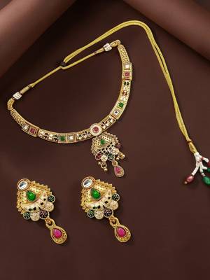 Gold plated kundan meenakari hasli necklace set 1