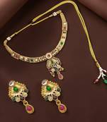 Gold plated kundan meenakari hasli necklace set