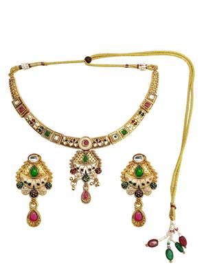Gold plated kundan meenakari hasli necklace set 2