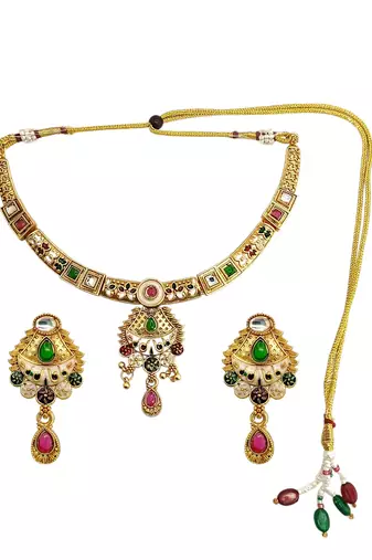 Gold plated kundan meenakari hasli necklace set