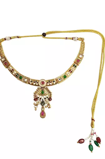 Gold plated kundan meenakari hasli necklace set