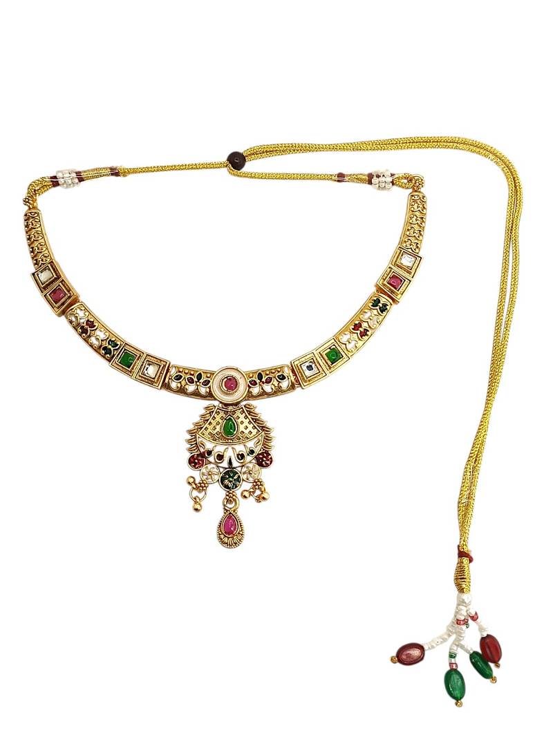 Gold plated kundan meenakari hasli necklace set