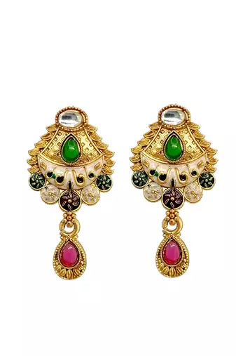 Gold plated kundan meenakari hasli necklace set