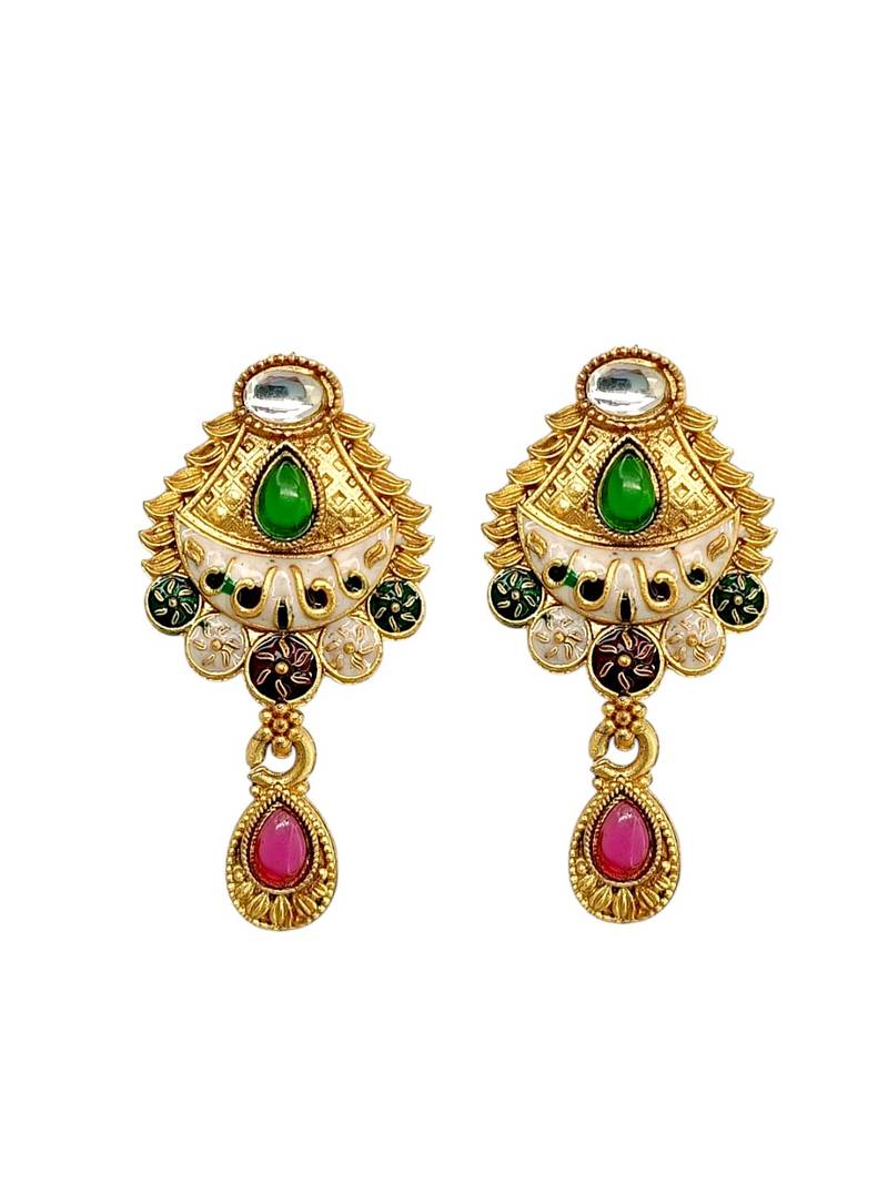 Gold plated kundan meenakari hasli necklace set