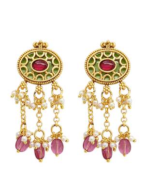 Jaipuri pink green heritage dangling choker set 4