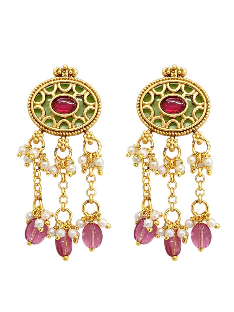 Jaipuri pink green heritage dangling choker set