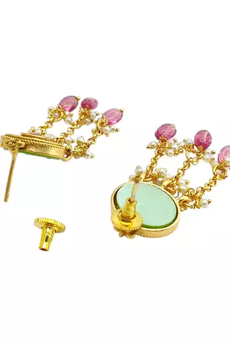 Jaipuri pink green heritage dangling choker set