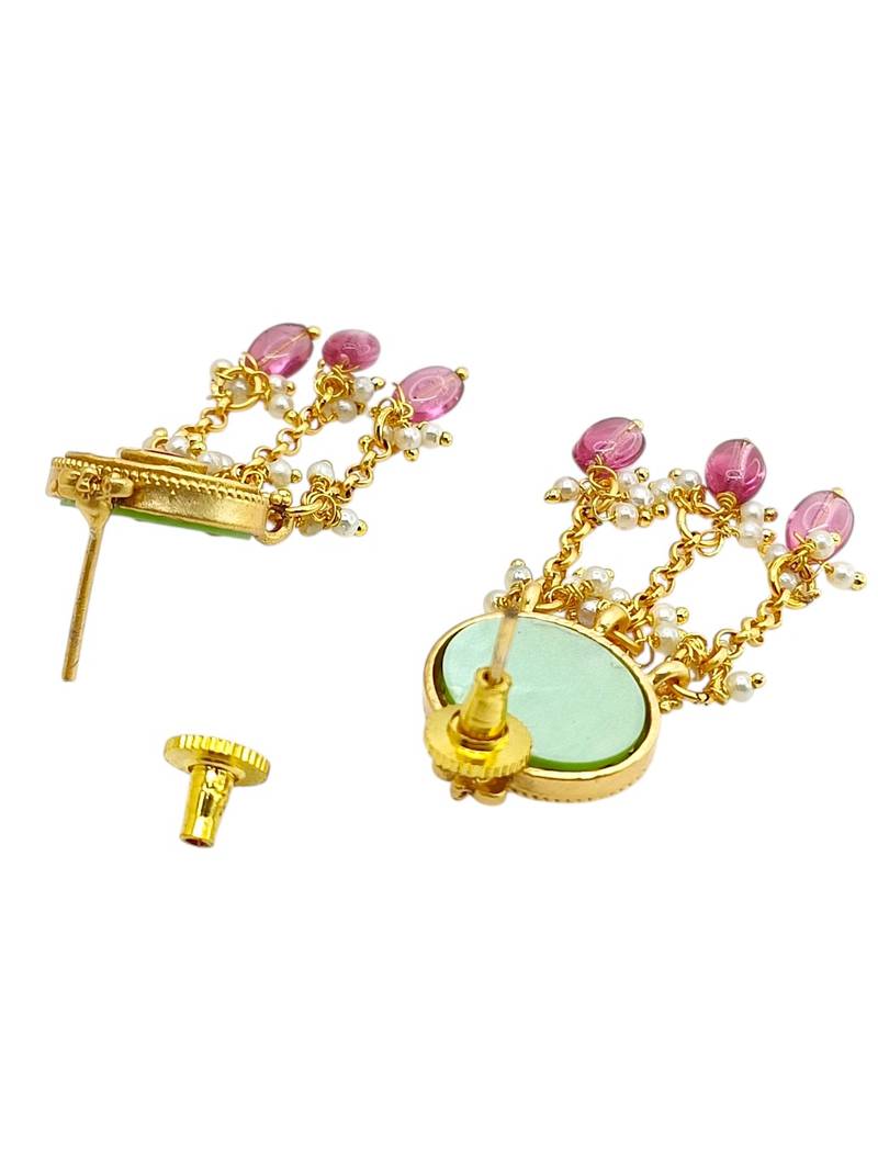 Jaipuri pink green heritage dangling choker set