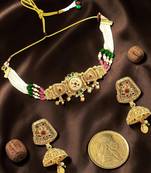 Gold plated kundan rajwadi choker necklace set