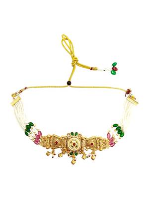 Gold plated kundan rajwadi choker necklace set 3