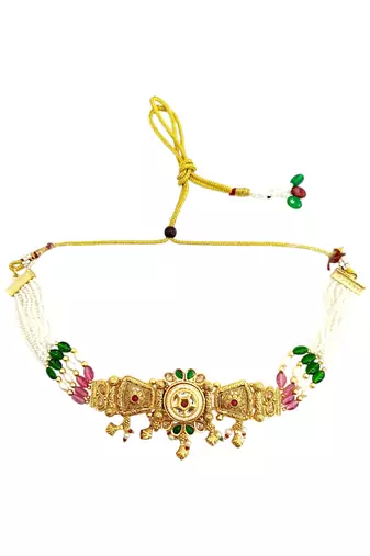 Gold plated kundan rajwadi choker necklace set