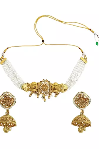 Gold plated elegant beaded choker set