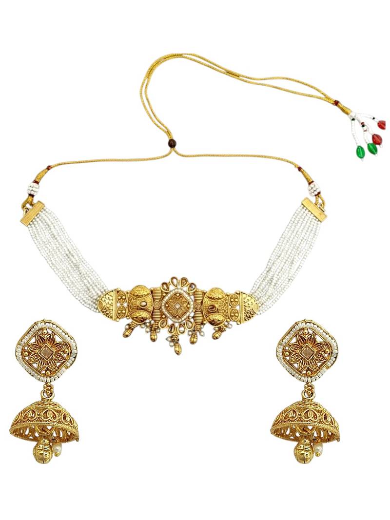 Gold plated elegant beaded choker set