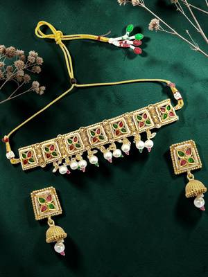 Gold plated kundan rajasthani choker necklace set 1
