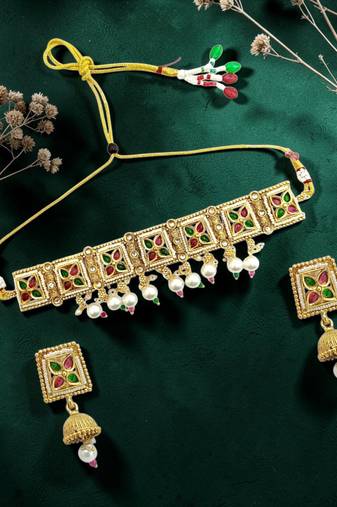 Gold plated kundan rajasthani choker necklace set