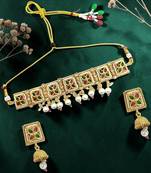Gold plated kundan rajasthani choker necklace set