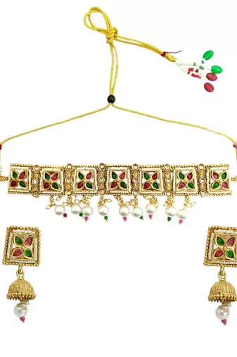Gold plated kundan rajasthani choker necklace set