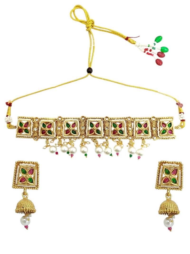 Gold plated kundan rajasthani choker necklace set