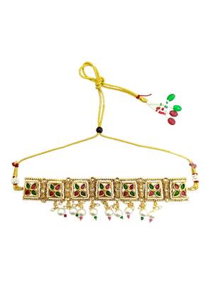 Gold plated kundan rajasthani choker necklace set 3