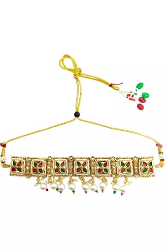 Gold plated kundan rajasthani choker necklace set