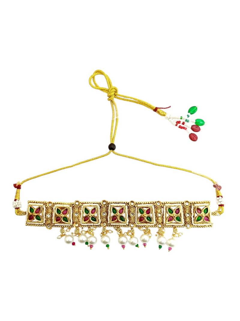 Gold plated kundan rajasthani choker necklace set