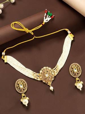 Kundan multistrand beaded choker set 1