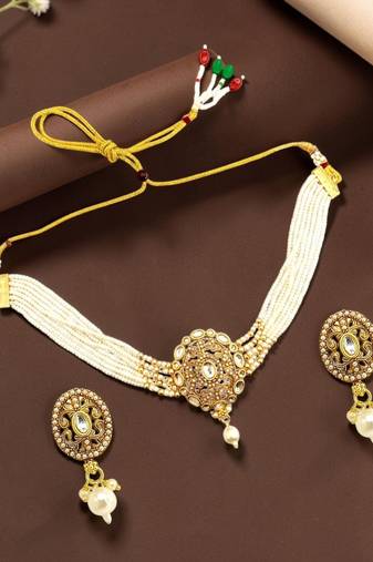 Kundan multistrand beaded choker set
