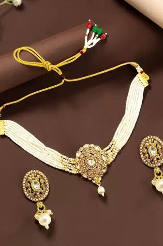 Kundan multistrand beaded choker set