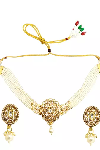 Kundan multistrand beaded choker set