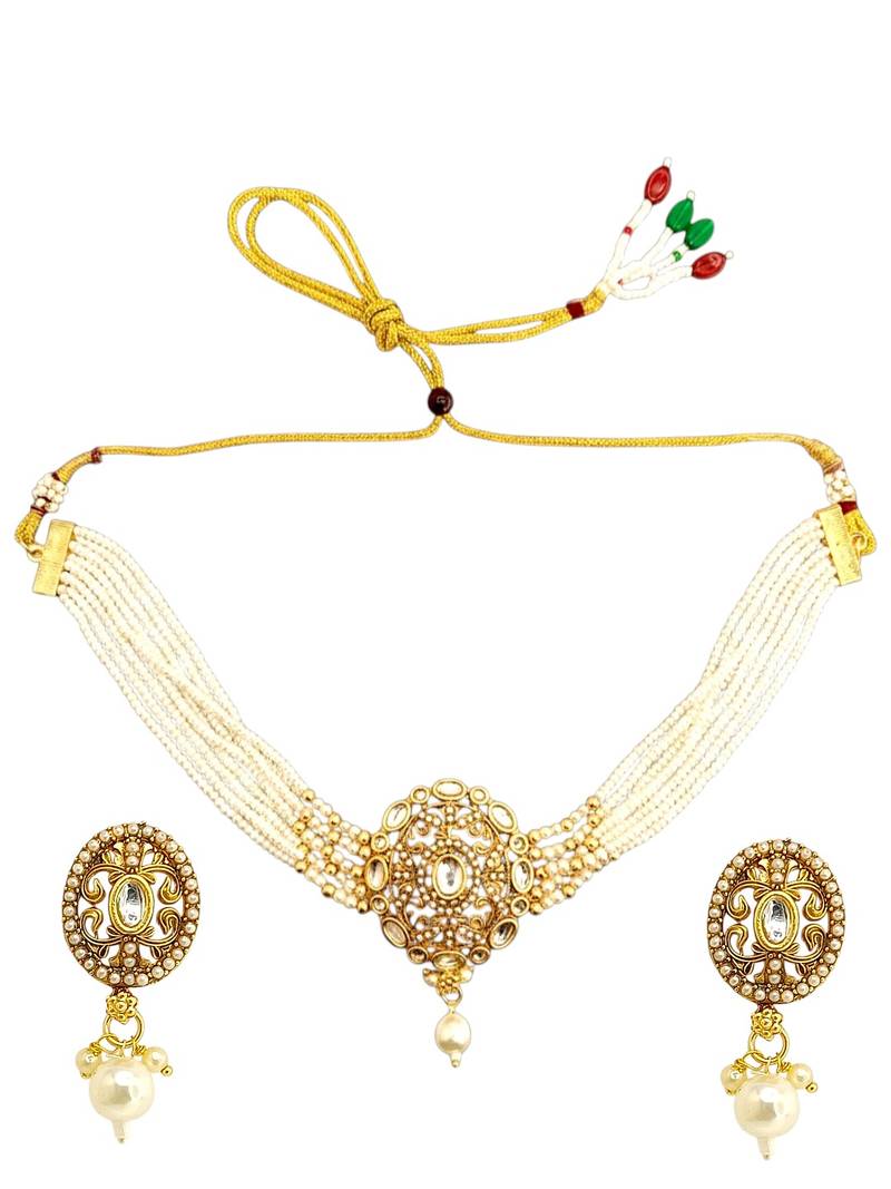 Kundan multistrand beaded choker set