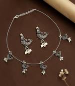 Silver oxidised fish motif invisible jewellery set