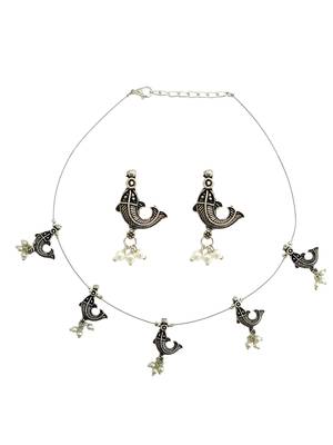 Silver oxidised fish motif invisible jewellery set 2
