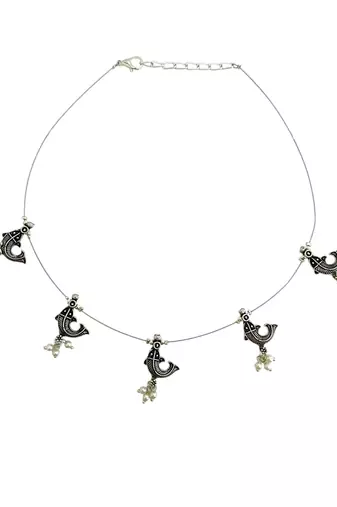 Silver oxidised fish motif invisible jewellery set