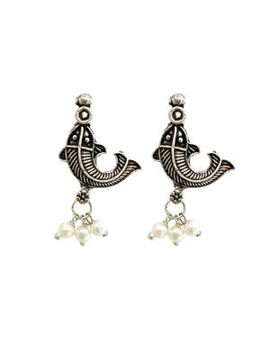 Silver oxidised fish motif invisible jewellery set 4