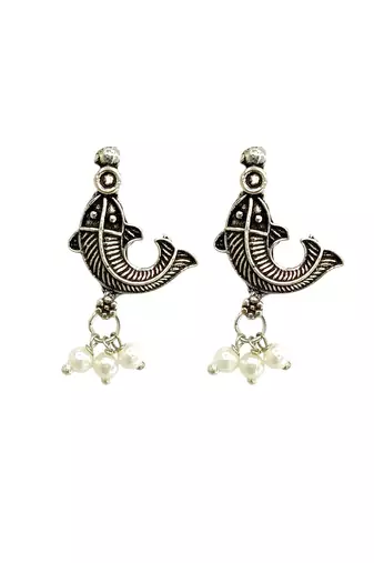 Silver oxidised fish motif invisible jewellery set
