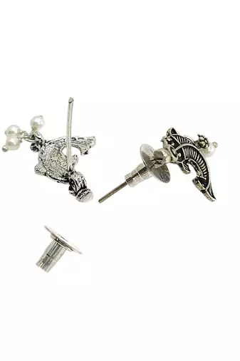 Silver oxidised fish motif invisible jewellery set