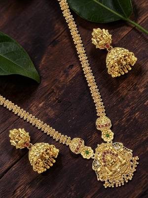 Gold plated temple long necklace set 1