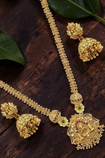 Gold plated temple long necklace set