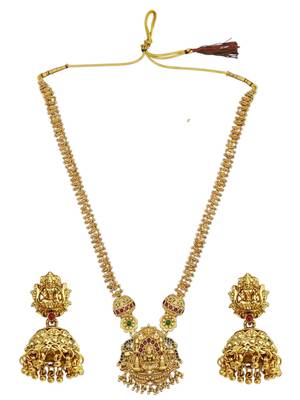 Gold plated temple long necklace set 2
