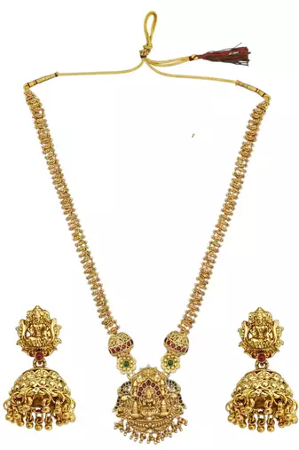Gold plated temple long necklace set