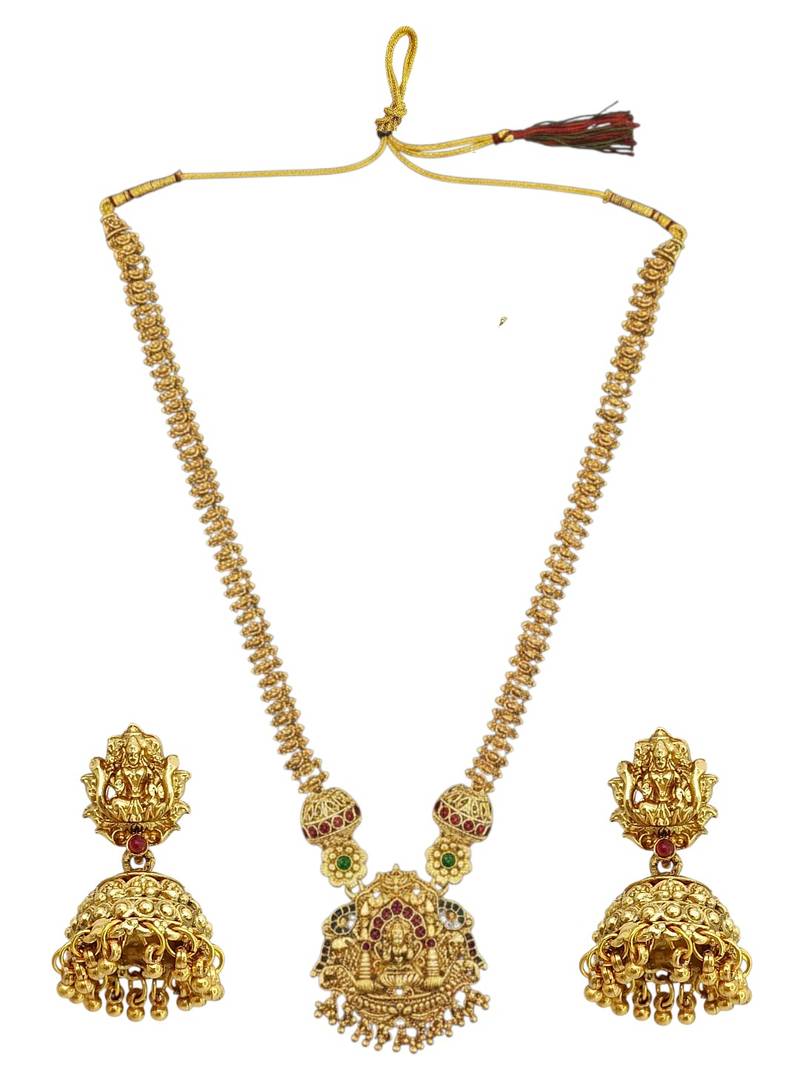 Gold plated temple long necklace set