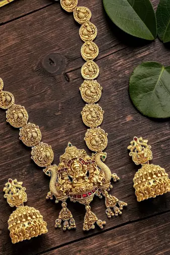 Gold plated temple style long necklace set