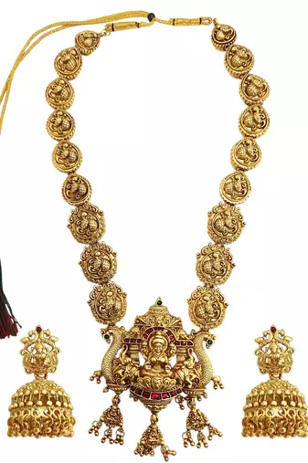 Gold plated temple style long necklace set