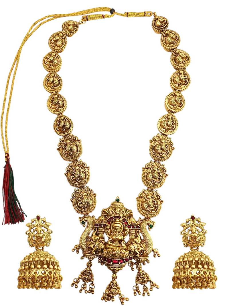Gold plated temple style long necklace set