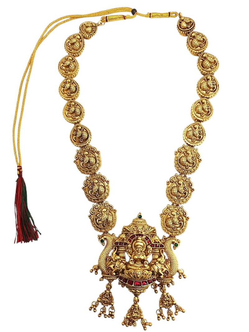 Gold plated temple style long necklace set